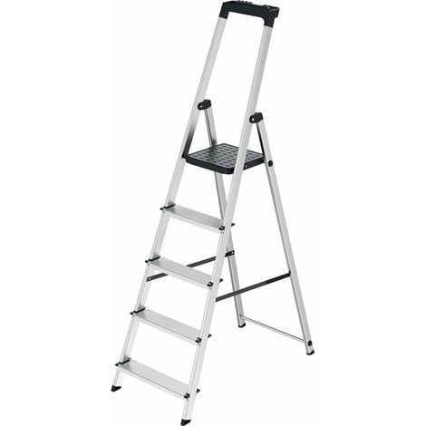 Werka Pro – Escabeau 5 marches aluminium avec plateforme de travail – Charge max 150 kg – Hauteur 158,1 cm – Dimensions 42,6 x 86,2 cm