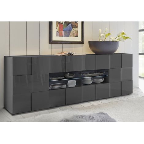 Aparador 2 puertas, 2 nichos y 2 cajones DAMA gris alto brillo 181 cm (1/5)