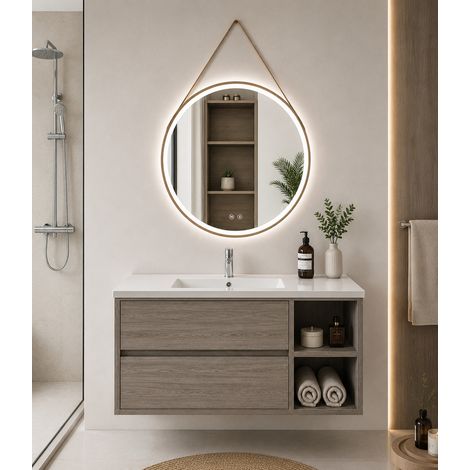 Bathroom cabinet with basin ORIGENBATH ZEUS without mirror 80x45 cm right smoked oak (1/5)