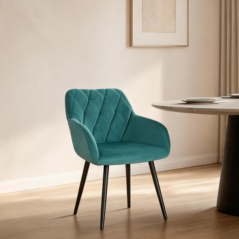 Fauteuil de salle à manger bleu sarcelle en velours et métal (1/5)