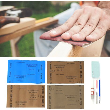 Kit de polissage manuel à faire soi-même : bande de polissage, pâte à polir, stylo, couteau, papier de verre, lime.
