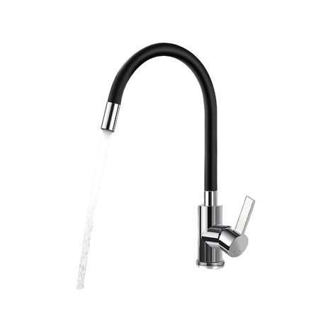Robinet de Cuisine Flexible Bec Haut Orientable Librement Mitigeur Évier Flexible Laiton Chromé et Noir Robinet Evier Monotrou à Eau Chaude et Froide (1/5)