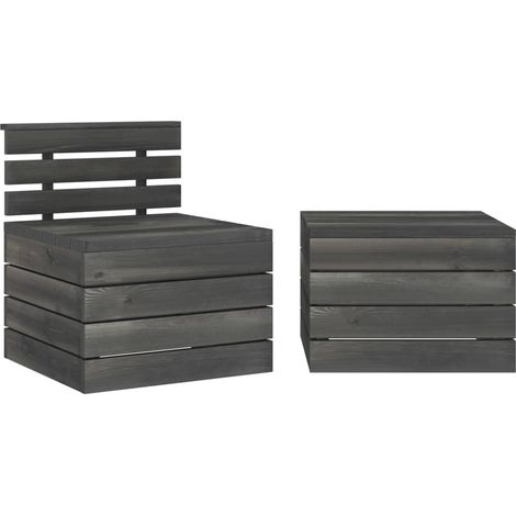 2 PCS conj. Salón de paletas jardín pino masa gris gris (1/5)