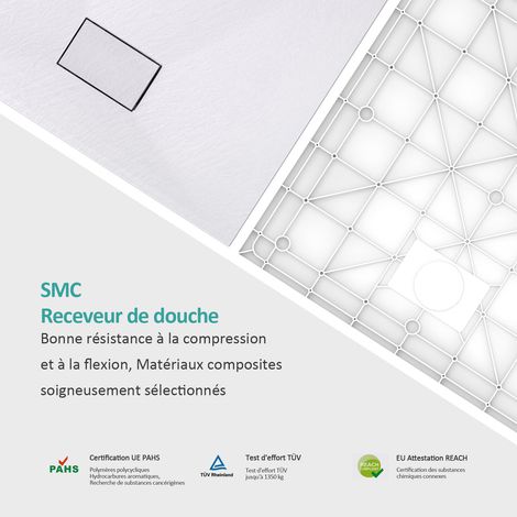 EMKE Receveur de douche, receveur de douche plat antidérapant SMC receveur de douche coupé sur mesure  90x90cm Blanc