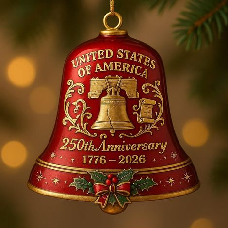 Cloche Commémorative - Acier Inoxydable - Pour Arbre de Noël Porte ou Extérieur - Anniversaire 250 Ans États-Unis - 1 Pièce (1/5)