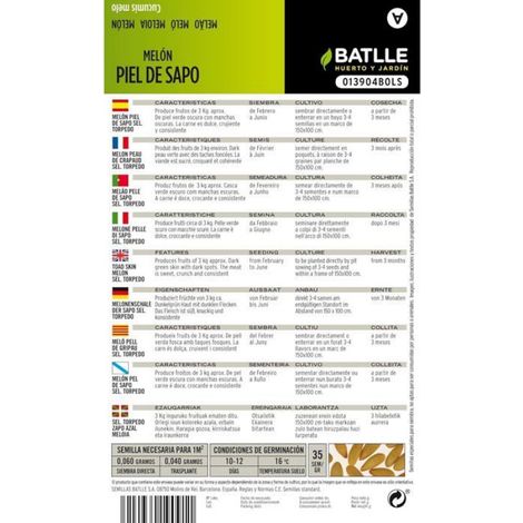 Graine de Melon Peau de Crapaud - Variété Torpille - Maturité Tardive - Origine Péninsule Ibérique - 1 Sachet