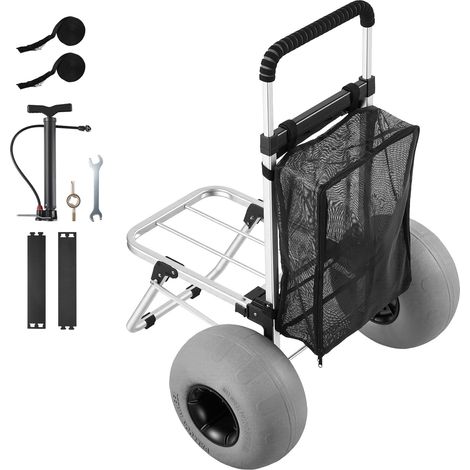 Mophorn Strandwagen mit Ballonreifen (12 Zoll), Klappbarer Trolley aus Aluminium mit 4-fach verstellbarem Schaumstoffgriff, Handwagen (75 kg Tragfähigkeit), ideal für Camping und Angeln (1/5)