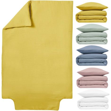Housse de couette Bébé 75x120 80x120 cm - Gaze de Coton - Jaune Safran - Lit 60x120 ou 70x140 cm - Mousseline crépon Craftine Lange