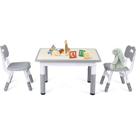 Wolketon Tavolo per bambini con 2 sedie regolabili in altezza 80x60 cm, piano lavabile multifunzione per giocare e studiare