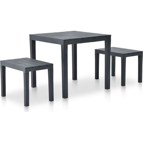 Mesa de jardín con 2 bancos plástico gris antracita vidaXL (1/5)