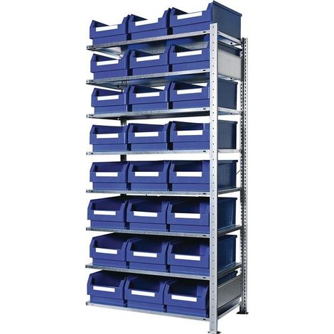 Steckregal H2000xB1000xT500mm Anbauregal 8 Stahlböden 24 x Gr. 2 blau