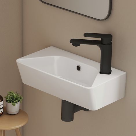 EMKE Lavabo Mural en Céramique 40x22.5x13cm, Blanc Brillant (1/5)