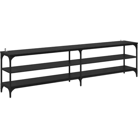 Meuble TV rustique fonctionnel style moderne 200 x 30 x 50 cm en bois noir