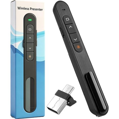 Telecomando wireless 2 in 1 per presentazioni con USB-C e USB-A, puntatore con controllo del volume e collegamenti ipertestuali, telecomando PowerPoint a 2,4 GHz con puntatore per laptop