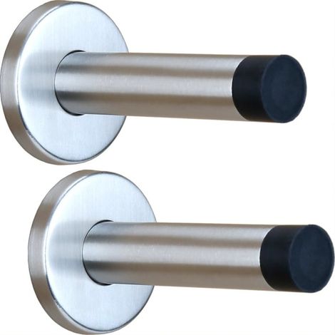 Butée de porte murale, butée de porte robuste en acier inoxydable avec amortisseur en caoutchouc, couleur argent. (1/4)