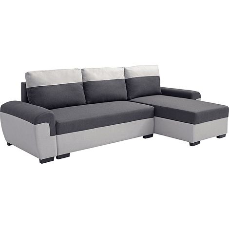 Vente-Unique – Canapé d'angle convertible 4 places en tissu polyester gris anthracite – Mécanisme coulissant – Coffre de rangement intégré (1/4)