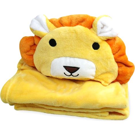 Couverture en flanelle pour bébé, motif lion jaune, tête en peluche, 100 x 100 cm, pour garçons et filles (1/5)