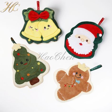 Lot de 3 serviettes de toilette décoratives de Noël avec boucle de suspension, 100 % polyester, ultra douces et très absorbantes, pour salle de bain et cuisine, 23 x 21 cm (1/4)