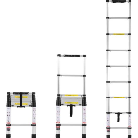 VEVOR Scala Telescopica, Scala Estensibile Leggera in Alluminio 2600 mm, Scala Pieghevole con Retrazione a un Pulsante,, Capacita 170 kg con Piedini Antiscivolo, Scale Compatte per Camper Soppalco (1/5)