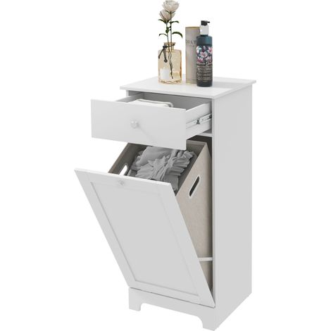 Meuble de salle de bain avec panier à linge, meuble de rangement avec tiroir - 40L x 40l x 90,5H cm - blanc