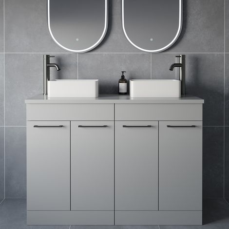 Napoli 460 Gloss Grey Pearl 1200mm 4 Door Vanity Unit for Countertop Basins - 1200mm - Gunmetal Grey 160mm Handle