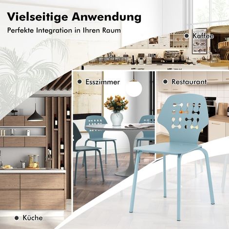 Set di 4 sedie da pranzo in metallo, blu, schienale ergonomico