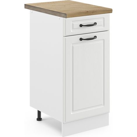 Küchenunterschrank R-Line, Weiß Landhaus, 40 cm , AP Eiche, Vicco