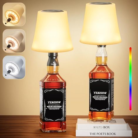 Set mit 2 kabellosen LED-Flaschenlampen, Touch-Steuerung und 3 einstellbaren Farbtemperaturen & RGB-Tischlampen, wiederaufladbare Lampenschirme, IP54 wasserdicht für den Innen- und Außenbereich, Esszi (1/5)