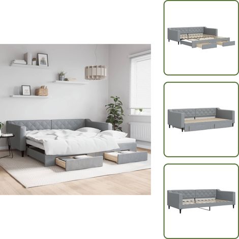 The Living Store Tagesbett Ausziehbar mit Schubladen Hellgrau 100x200 cm Stoff - Sofa Bett - Schlafcouch - Gästebett - Tagesbett - Wohnzimmer Möbel (1/5)