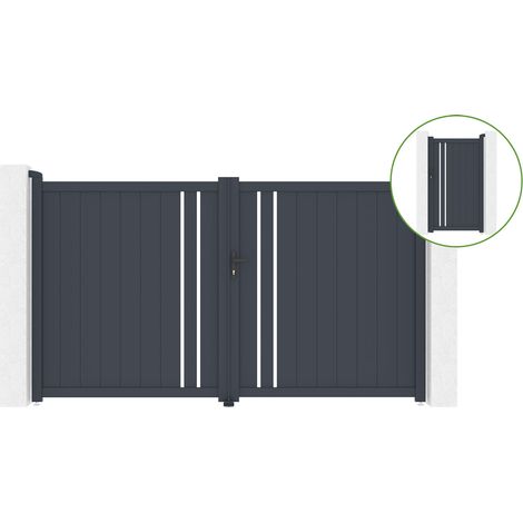Puerta abatible 3m GIONA H.180cm aluminio + cancela GIONA H180 GRIS