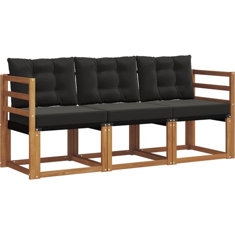 Outdoor Sofa Set with Cushion 3 pcs Natural and Black vidaXL