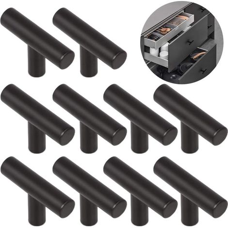 Poignées de cuisine, lot de 10 poignées en T en alliage brossé, quincaillerie pour portes de placards (1/4)