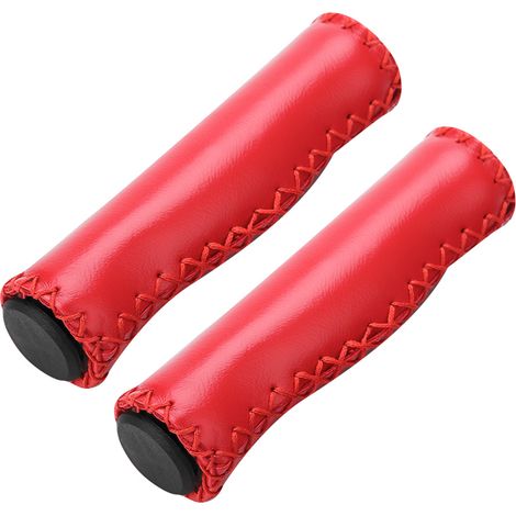 1 Paire de Poignées Vélo Ergonomiques en Cuir PU Rouge Antidérapantes (1/5)