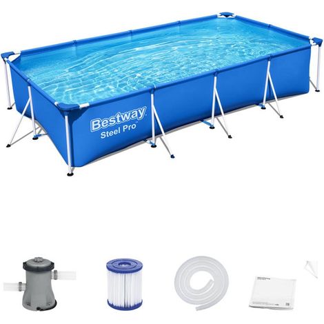 Bestway – Piscine tubulaire rectangulaire en acier 400x211x81 cm – Capacité 5700 L – Purificateur inclus – Design élégant pour extérieur (1/5)