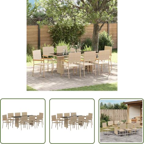 Gartentisch - Garten Essgruppe 9 pcs Beige Poly-Rattan (1/5)