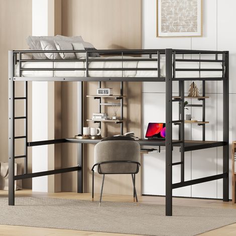 MEUBLIV Lit mezzanine 140x200 cm noir – avec bureau et rangements, sans matelas (1/5)