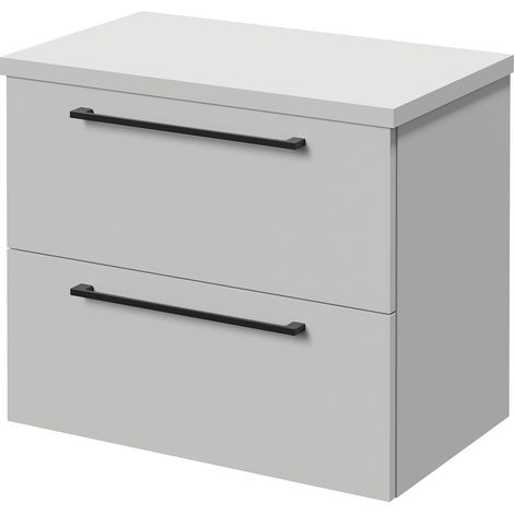 Napoli 390 Gloss Grey Pearl 600mm Wall Mounted 2 Drawer Vanity Unit for Countertop Basins - 600mm - Matt Black 320mm Handle