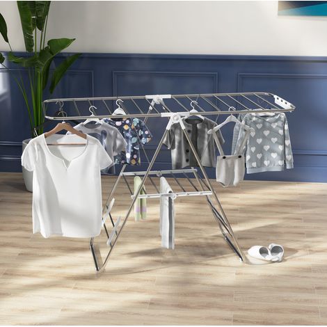 Tendedero plegable 148x60.5x98 cm plateado en acero inoxidable con alas ajustables (1/5)