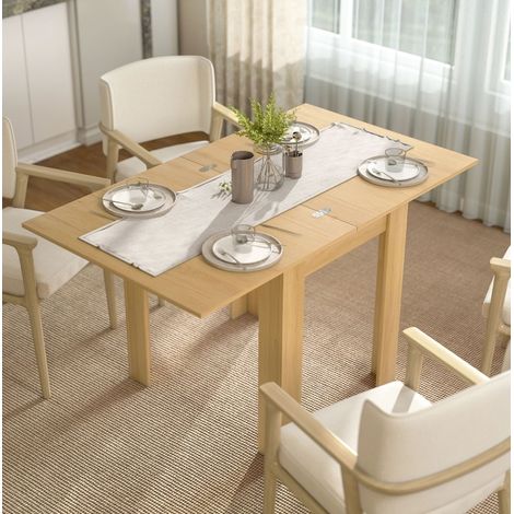 Table extensible 140x80x77,5 cm en bois naturel, gain de place pour cuisine FloraGrace (1/5)