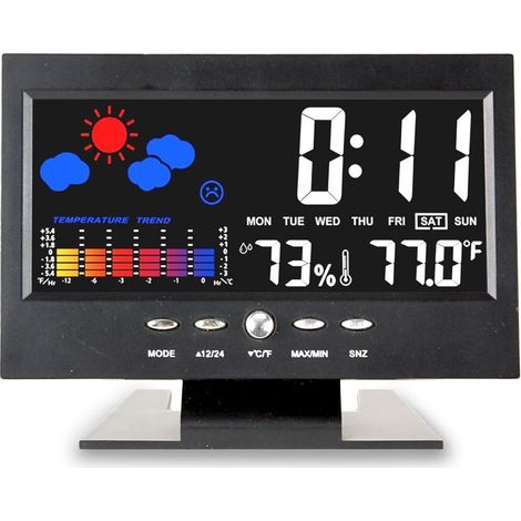 LaBlanc – Wetterstation mit Trend- und Vorhersagefunktion, animiertem Farb-LCD-Bildschirm, Luftfeuchtigkeitsanzeige, Alarm- und Schlummerfunktion, Uhrzeit, Datum und Wochentag, Geräuschsteuerung (1/4)