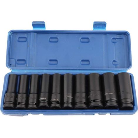 10pcs douille à impact profond à double hexagone 6 points en acier au molybdène chromé robuste prise d'air pneumatique 1 2inch,Clé À Douille (1/4)
