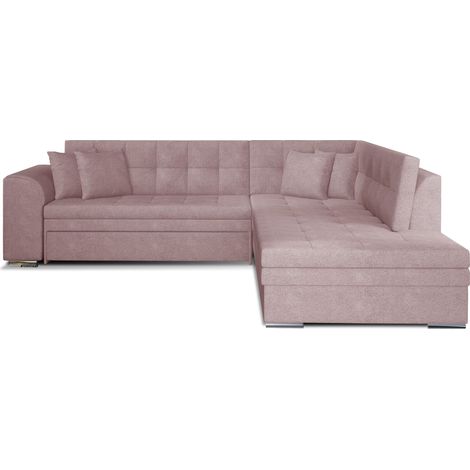 Canapé convertible angle droit tissu doux rose clair et chromé Pika 260cm (1/5)