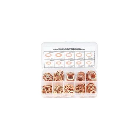 Pack Rondelles Métalliques Cuivre - Joints Bagues d'Étanchéité - Rondelles Plates avec Boîte - Assortiment 200 Pièces pour Étanchéité - Tailles M5 M6 M8 M10 M12 M14.