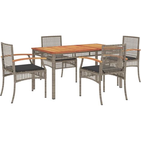 Maison Exclusive - 5-tlg. Garten-Essgruppe mit Kissen Grau Poly R
