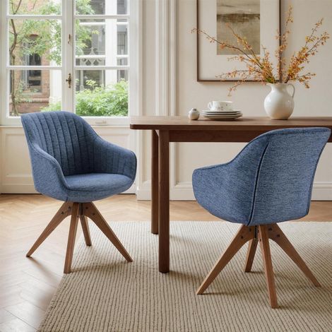 Esszimmerstühle 2er Set, drehbar, blau, Leinen, Massivholzbeine, bis 130kg (1/5)