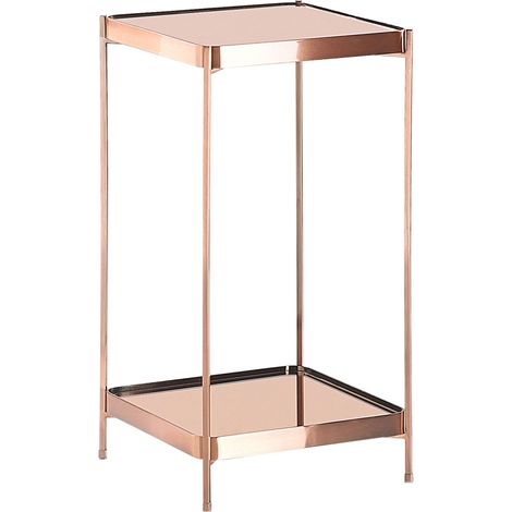 Mesa auxiliar con patas de metal y tablero de vidrio templado cobrizo con estante Alsea