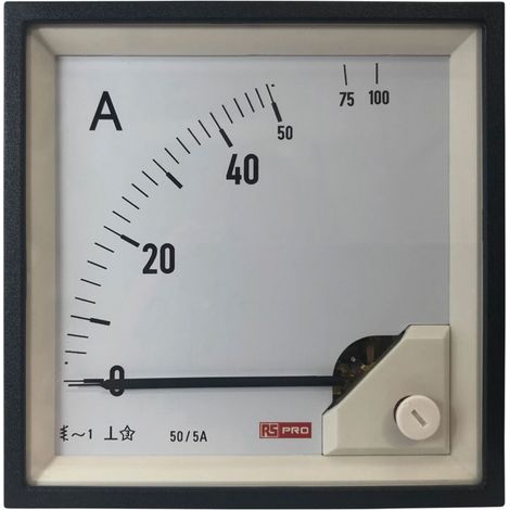 Ampèremètre analogique de panneau V c.a. RS PRO, Echelle 10 (Input) A, 100 (Scle) A, 50/5 (CT) A, 96mm x 96mm ( Prix pour 1 ) (1/3)
