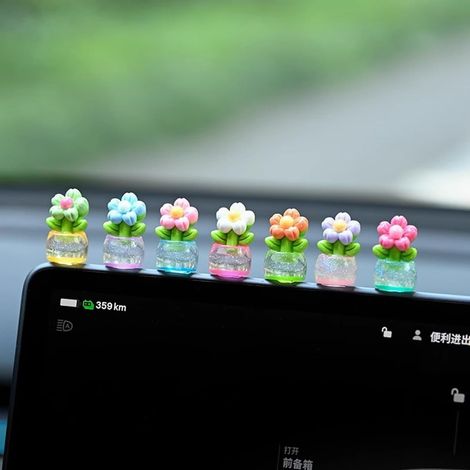 Ensemble de 7 pots de fleurs lumineux décoratifs - Mini fleurs - Convient pour les tableaux de bord et les rétroviseurs - Garniture intérieure General Motors - Cadeau amusant et original (1/5)