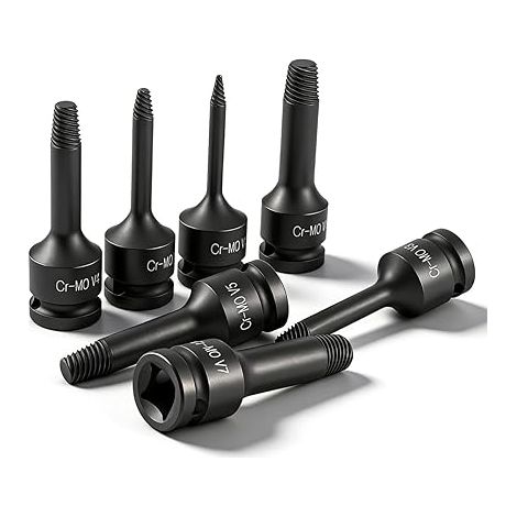 Kit Extracteur De Vis Cassée, 7 Pièces Tourne A Gauche Extracteur De Vis Dénudé, 3-15mm 1/2 Pouce Acier CR-MO Extracteurs De Boulon Pour Enlever Les Boulons CasséS, Vis Endommagées, Goujon Rouillés (1/5)