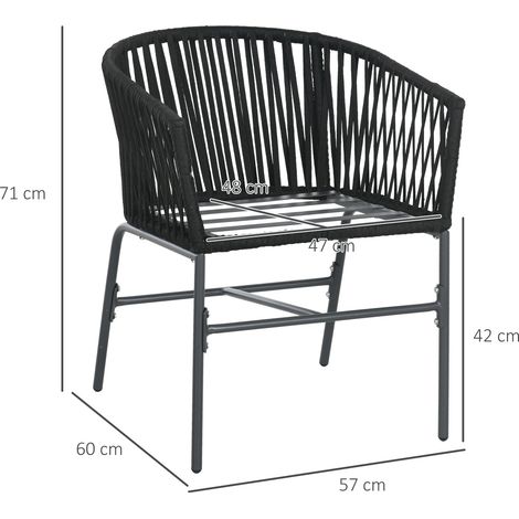 Ensemble de 2 chaises de jardin avec coussins, charge maximale 120 kg, assise incurvée style bohème, structure en métal 57 x 60 x 71 cm, noir